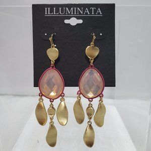ILLUMINATA Fuchsia stone with gold metal petals dangle fish hook earring